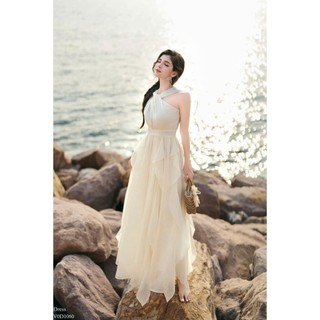 Đầm thời trang nữ đi biển chất Voan cao cấp cổ yếm không tay váy dài maxi dáng xòe xinh xắn nhẹ nhàng