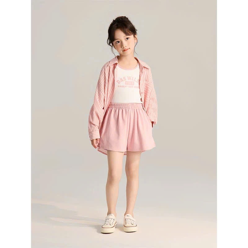 Sét sơ mi bé gái quần short bé gái 3 chi tiết, sétđôi mẹ và bé gái,bộ sơ mi phong cách Hàn Quốc bé gái size đại đi biển