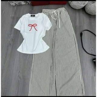SÉT BỘ QUẦN ĐŨI VẰN+ MIX ÁO PHÔNG CROPTOP TĂM NGẮN-IN NƠ AN PHA -