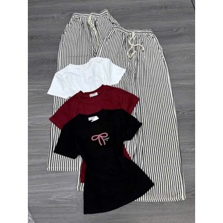 SÉT BỘ QUẦN ĐŨI VẰN+ MIX ÁO PHÔNG CROPTOP TĂM NGẮN-IN NƠ AN PHA -