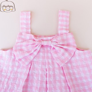 Váy bé gái, đầm bé gái 2 dây kẻ Caro có nơ dễ thương dáng suông thoáng mát ChuChoaKids [VBC1]
