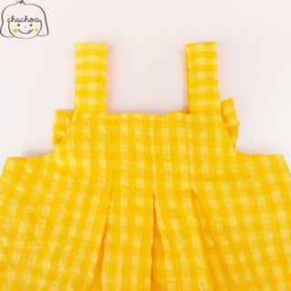 Váy bé gái, đầm bé gái 2 dây kẻ Caro có nơ dễ thương dáng suông thoáng mát ChuChoaKids [VBC1]