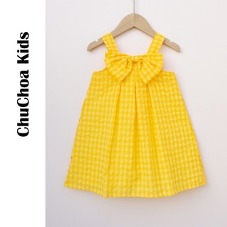 Váy bé gái, đầm bé gái 2 dây kẻ Caro có nơ dễ thương dáng suông thoáng mát ChuChoaKids [VBC1]