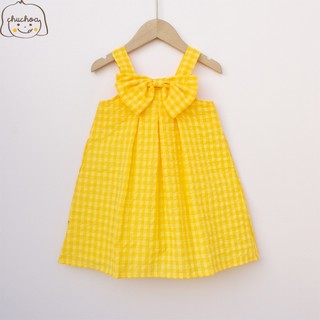 Váy bé gái, đầm bé gái 2 dây kẻ Caro có nơ dễ thương dáng suông thoáng mát ChuChoaKids [VBC1]