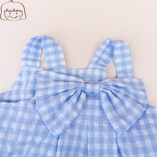 Váy bé gái, đầm bé gái 2 dây kẻ Caro có nơ dễ thương dáng suông thoáng mát ChuChoaKids [VBC1]