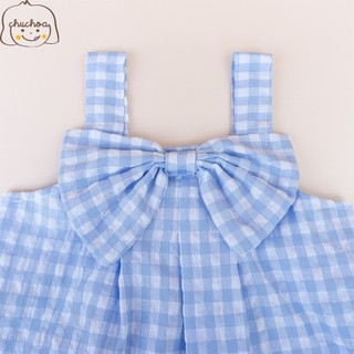 Váy bé gái, đầm bé gái 2 dây kẻ Caro có nơ dễ thương dáng suông thoáng mát ChuChoaKids [VBC1]
