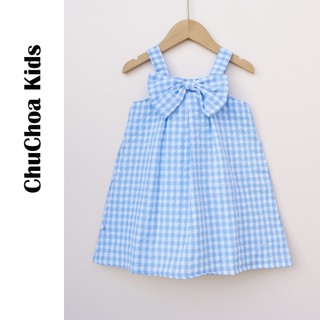 Váy bé gái, đầm bé gái 2 dây kẻ Caro có nơ dễ thương dáng suông thoáng mát ChuChoaKids [VBC1]