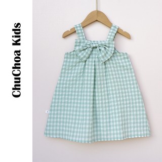 Váy bé gái, đầm bé gái 2 dây kẻ Caro có nơ dễ thương dáng suông thoáng mát ChuChoaKids [VBC1]