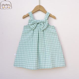 Váy bé gái, đầm bé gái 2 dây kẻ Caro có nơ dễ thương dáng suông thoáng mát ChuChoaKids [VBC1]