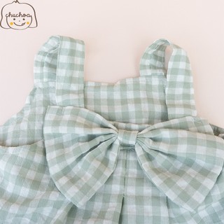 Váy bé gái, đầm bé gái 2 dây kẻ Caro có nơ dễ thương dáng suông thoáng mát ChuChoaKids [VBC1]