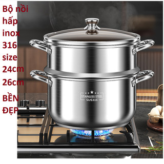 NỒI HẤP INOX 316 THÉP KHÔNG GỈ 2 LỚP CAO CẤP (size 26cm) Bếp Từ Đa Dụng BỀN BỈ, AN TOÀN CHO GIA ĐÌNH