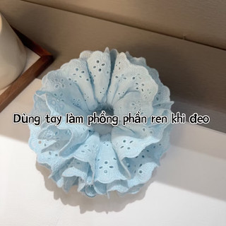 Dây buộc tóc scrunchies ren thô mềm 4 lớp cao cấp, dây ren búi phồng to đẹp, xinh xắn ngọt ngào