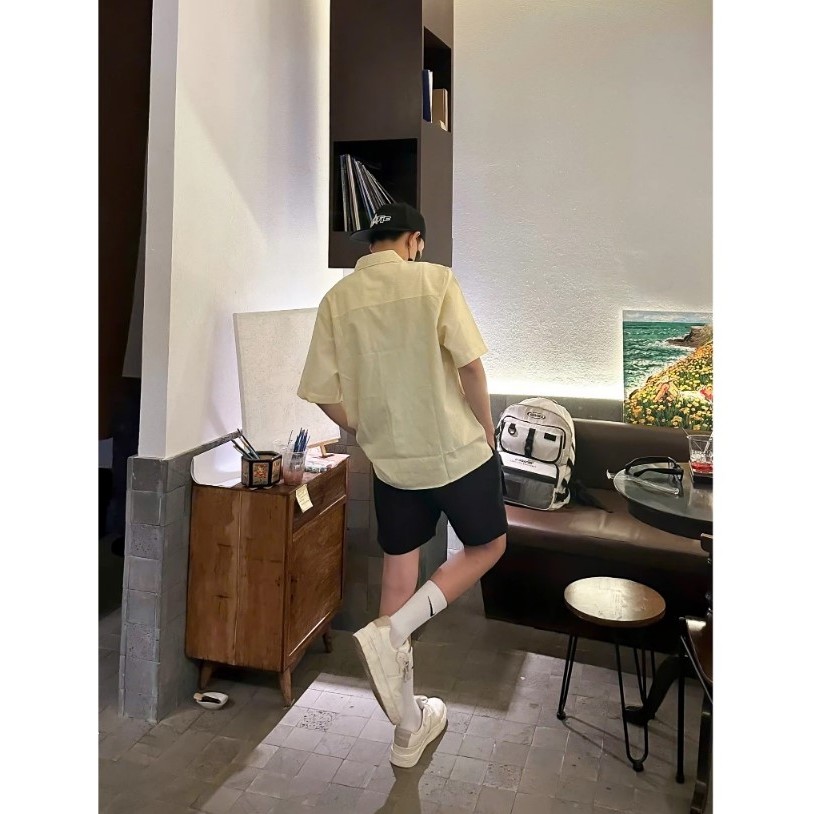 Áo Sơ Mi Tay Ngắn Kẻ Sọc Thêu Chữ Morpherus chất vải dày dặn, không nhăn, form rộng unisex nam nữ