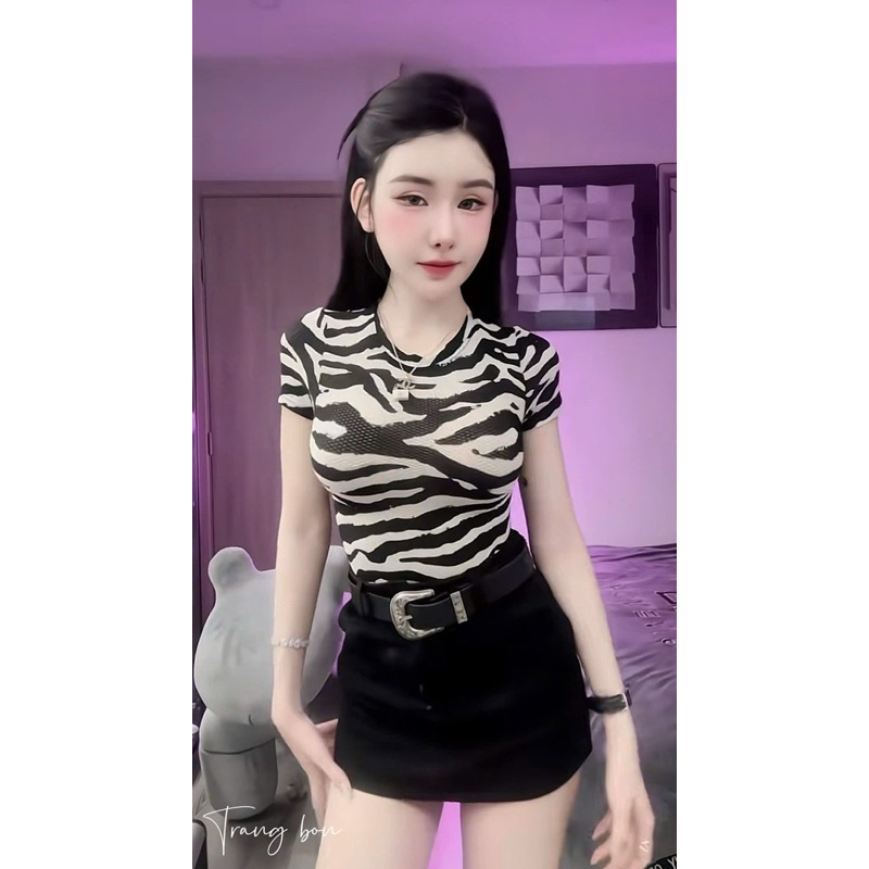 Áo lưới vằn cộc tay co giãn thoải mái