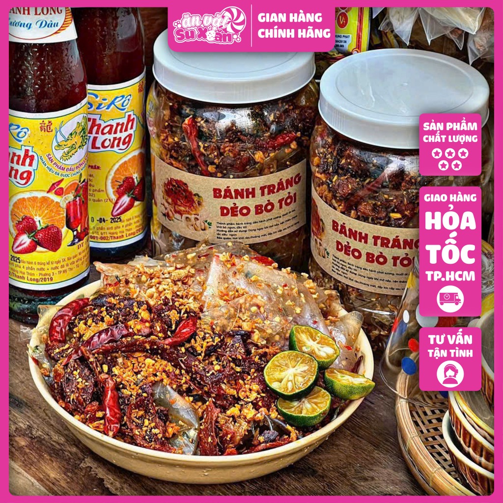 Bánh Tráng Dẻo Bò Tỏi Cay - Hũ 500gr - Ăn vặt Su Xoắn