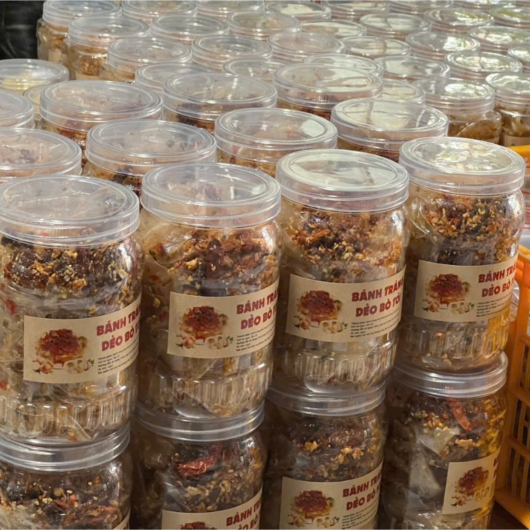 Bánh Tráng Dẻo Bò Tỏi Cay - Hũ 500gr - Ăn vặt Su Xoắn