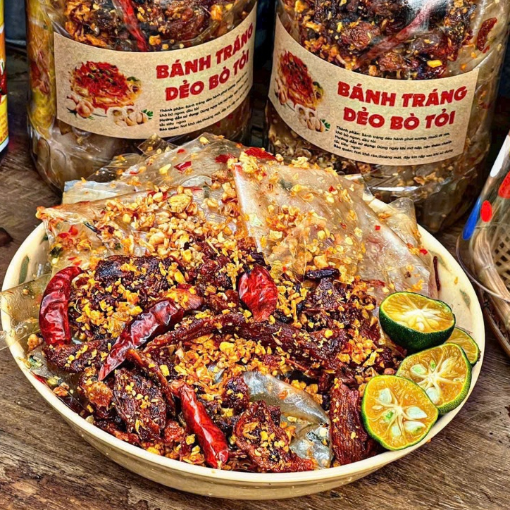 Bánh Tráng Dẻo Bò Tỏi Cay - Hũ 500gr - Ăn vặt Su Xoắn