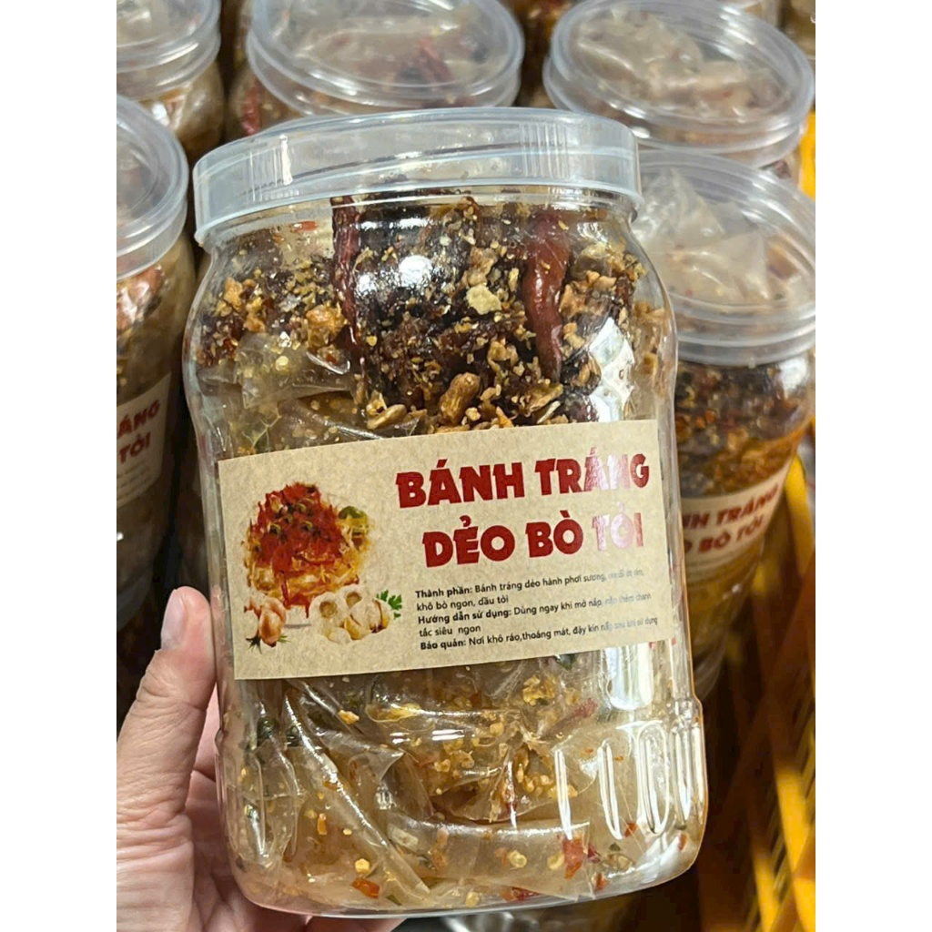 Bánh Tráng Dẻo Bò Tỏi Cay - Hũ 500gr - Ăn vặt Su Xoắn