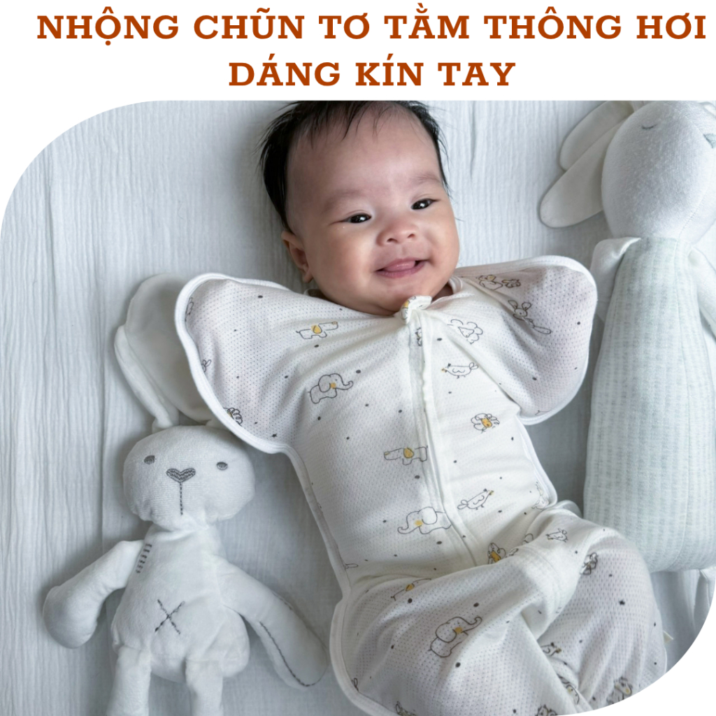 Nhộng Thông Hơi Kín Tay Unbee Tơ Tằm Giảm Giật Mình, Ngủ Ngon (Size 3-9kg)
