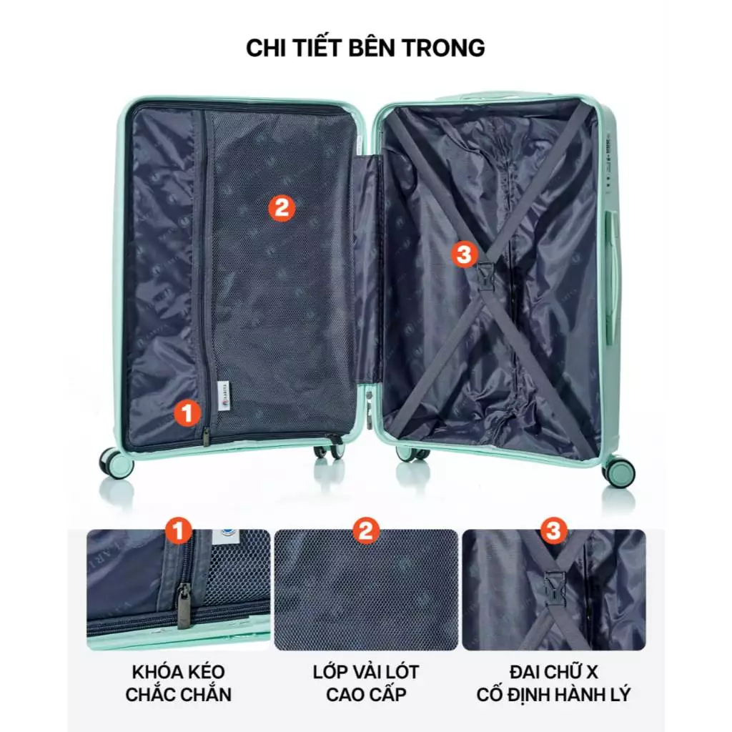 [🔥BEST SELLER] Vali Kéo MIAvn Larita ROTA - Size 20/24/28, Nhựa PP Dẻo Siêu Bền, Hạn Chế Bể, Khoá TSA, Bảo Hành Trọn Đời