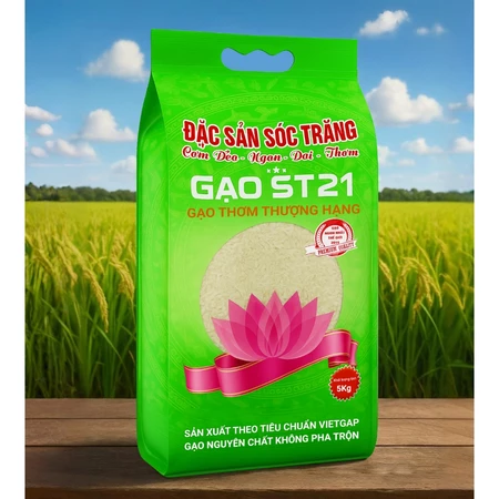 Gạo ST21 Sóc Trăng - Túi 5kg - Cam kết gạo ngon chuẩn vị nguyên bản