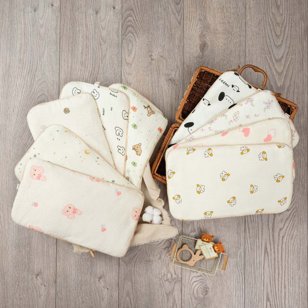 Gối Bằng Sơ Sinh Unbee Vải Xô Muslin Cao Cấp Cho Bé Kích Thước 25 x 38cm Mềm Mịn Thoáng Khí Thấm Hút Mồ Hôi
