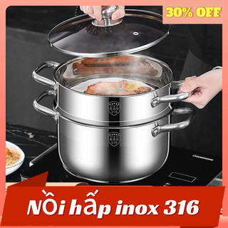 NỒI HẤP INOX 316 THÉP KHÔNG GỈ 2 LỚP CAO CẤP (size 26cm) Bếp Từ Đa Dụng BỀN BỈ, AN TOÀN CHO GIA ĐÌNH