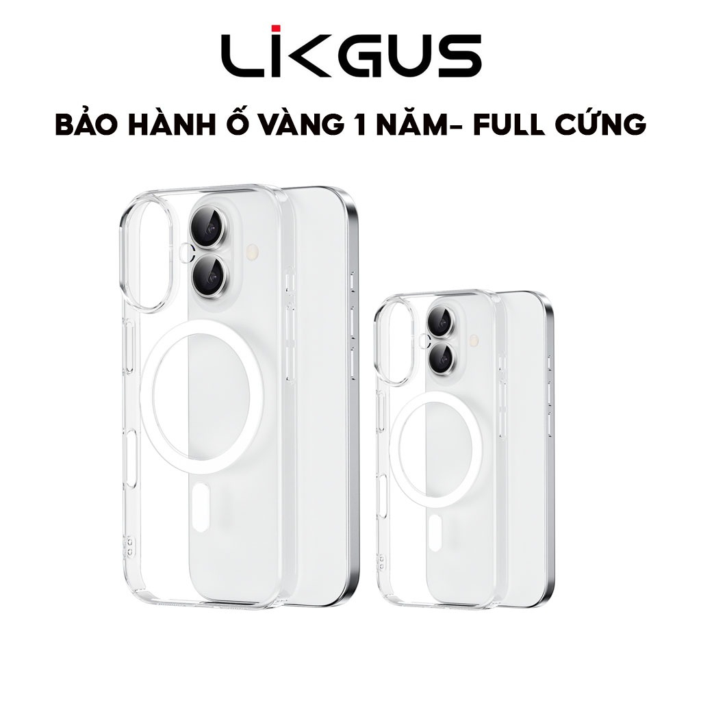 Ốp Likgus trong suốt siêu mỏng 0.3mm Magnetic – Không ố vàng – Dành cho iPhone 11 đến 17Promax