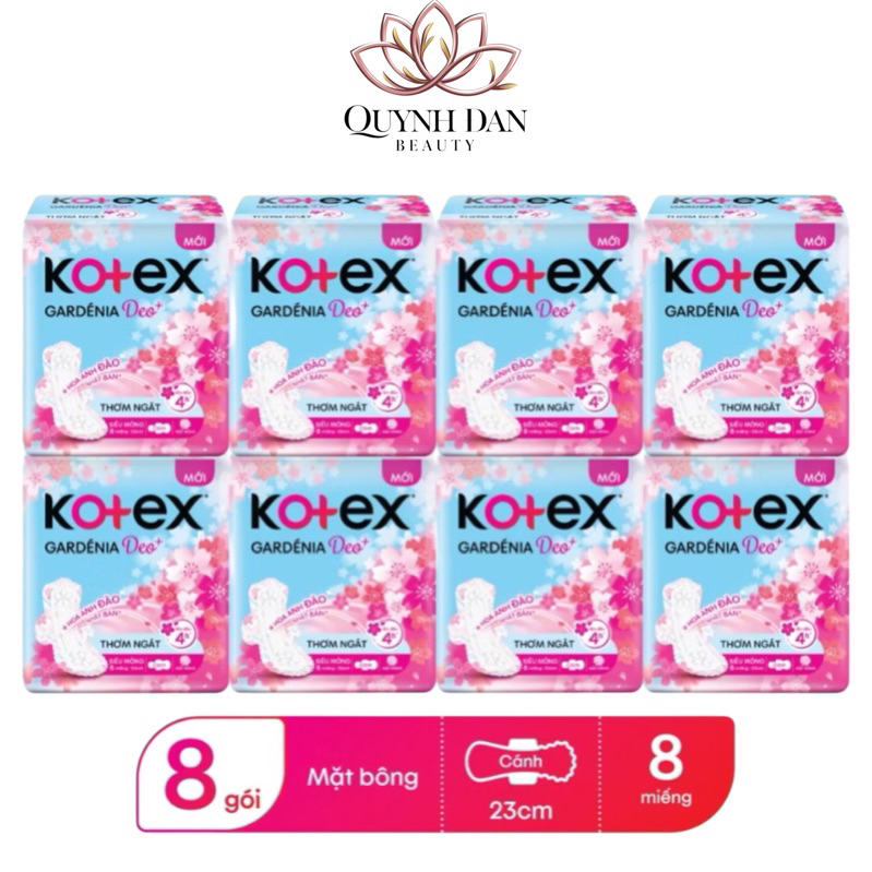 Combo 8 gói băng vệ sinh Kotex Gardenia Deo+ - Hoa Anh Đào Mặt Bông siêu mỏng 23cm 6 miếng