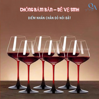 Tổng hợp 2 LY vang thuỷ tinh pha lê cao cấp, chân đỏ, Ly uống vang, sâm panh vang đỏ, champagne, vang trắng, wine glass
