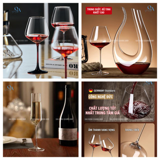 Tổng hợp 2 LY vang thuỷ tinh pha lê cao cấp, chân đỏ, Ly uống vang, sâm panh vang đỏ, champagne, vang trắng, wine glass