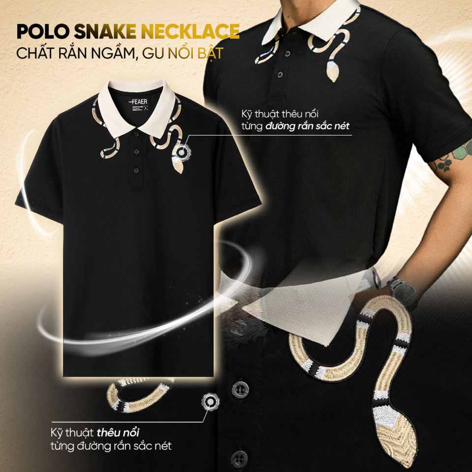 Áo polo nam có cổ Snake Necklace, chất vải CVC thấm hút mồ hôi, họa tiết thêu sang trọng - FEAER