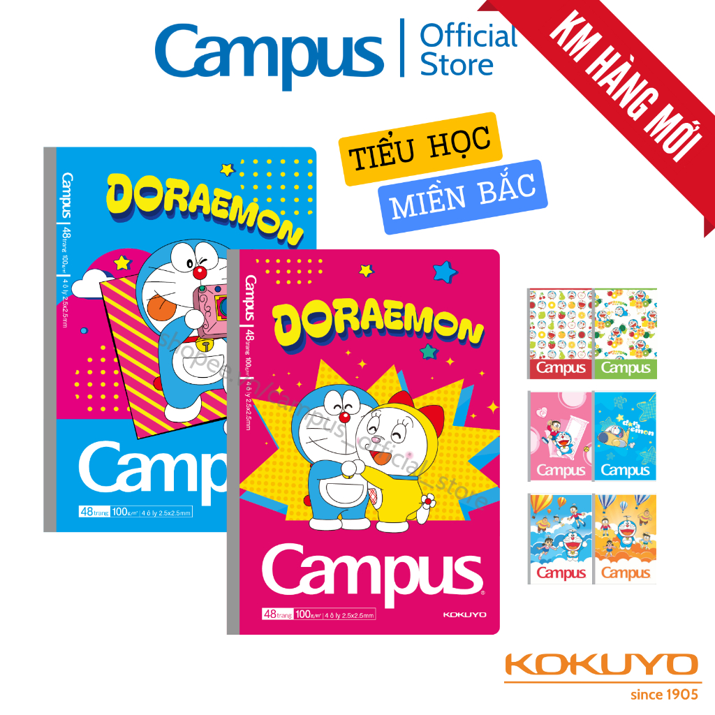 [Miền Bắc] Vở Tiểu Học Gáy Keo Doraemon Kẻ 4 Ô ly 2.5 x 2.5 mm 48 Trang ...