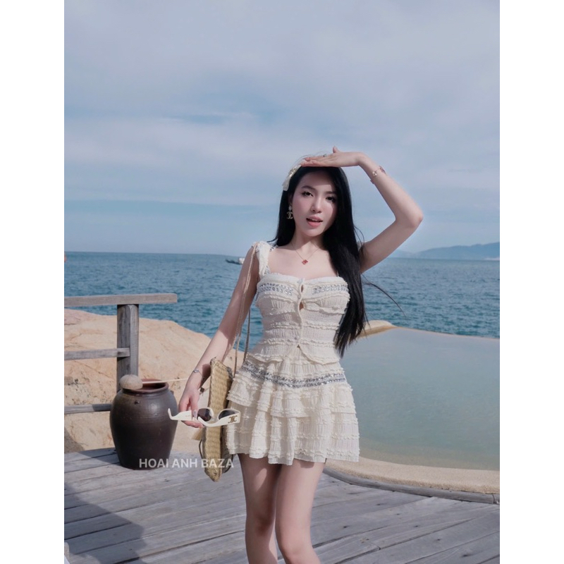 Set ren 2 món đính đá tỉ mỉ 3 màu be - hồng - đen