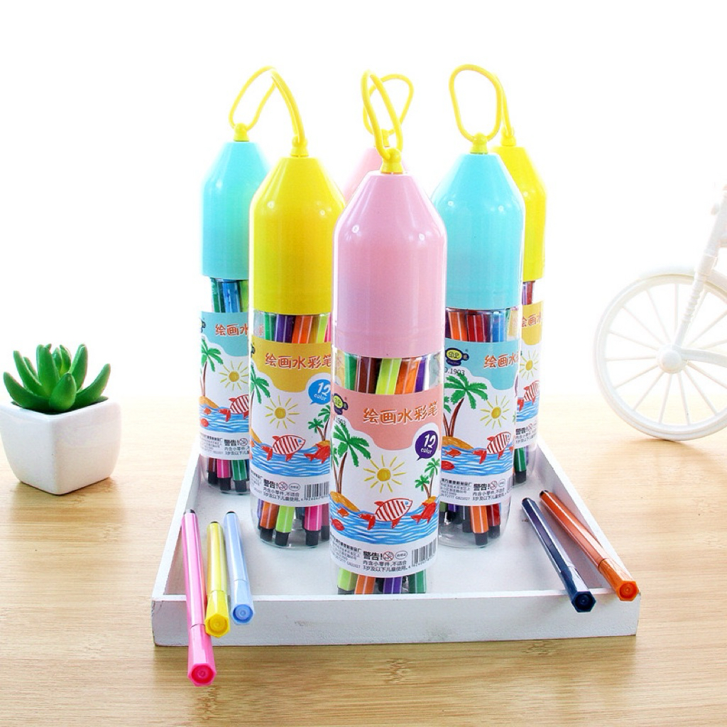 Hộp bút màu dạ 12 vẽ tranh cho bé tiện lợi