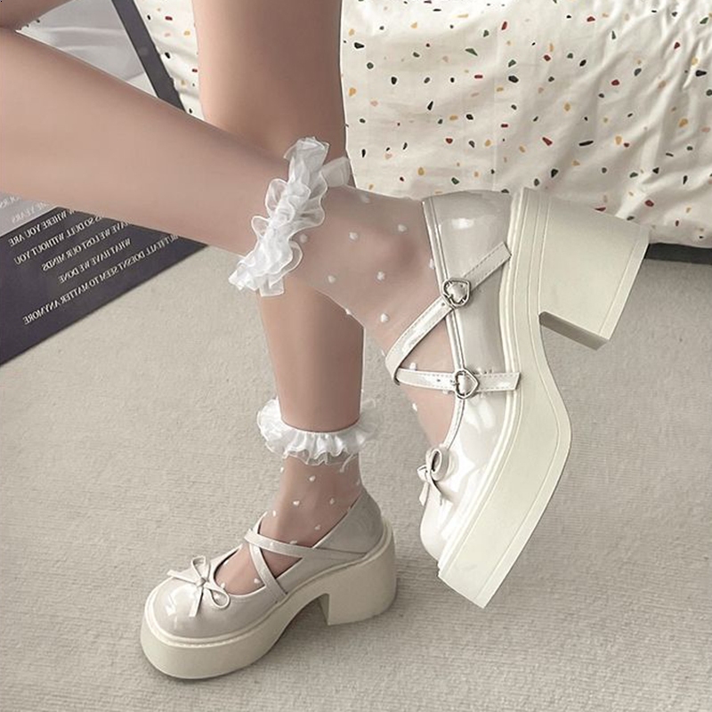 🔥Còn hàng🔥Giày búp bê nữ đế cao 7cm Thiết kế nơ Giày nữ Lolita 7p trắng và đen(size35-40)