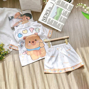 PIZAMA Lụa Cộc Tay Cho Bé Gái Chất Vải Lụa Mềm Mịn