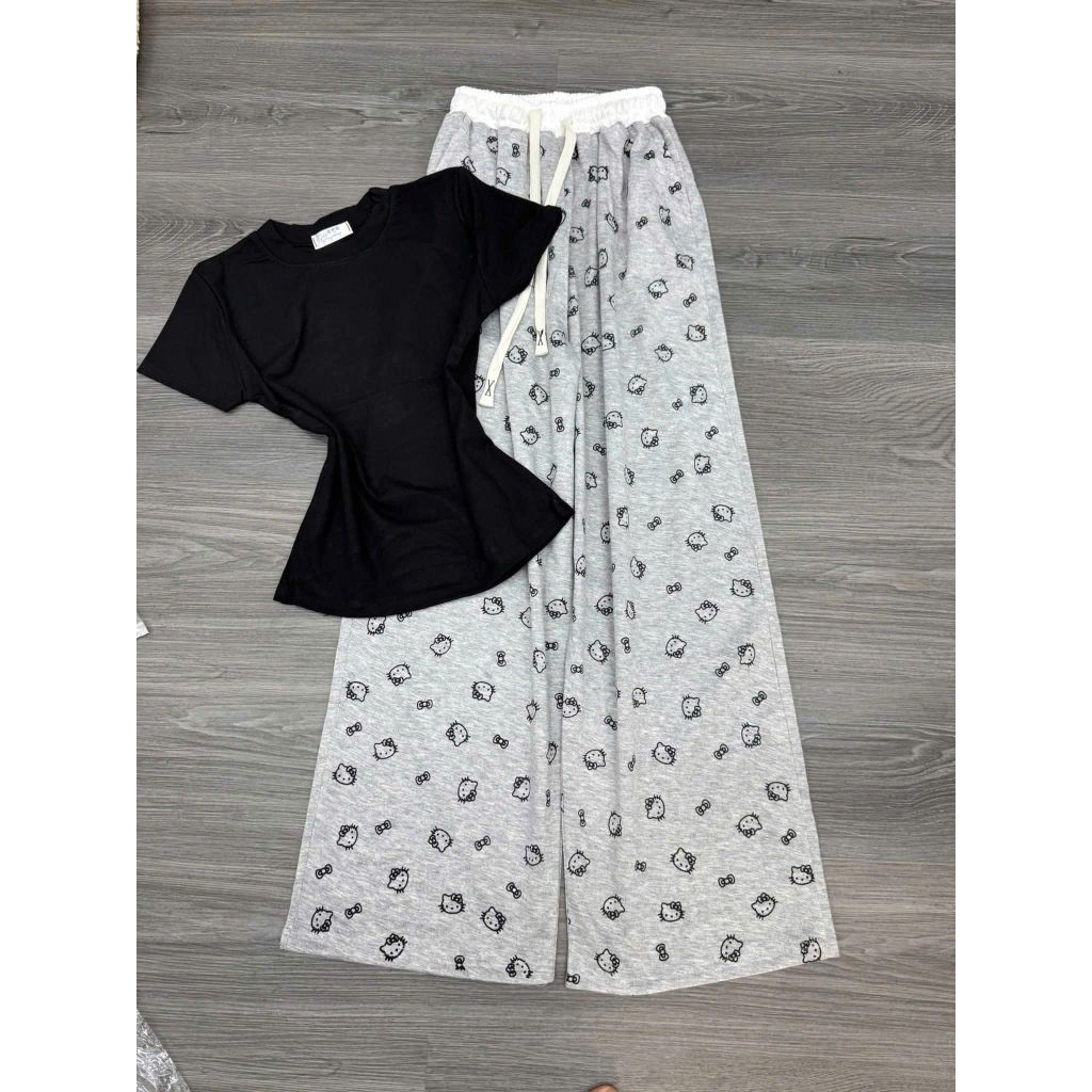 Sét Bộ Quần Mèo + mix áo phông croptop trơn chất tăm lạnh