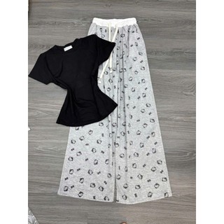 Sét Bộ Quần Mèo + mix áo phông croptop trơn chất tăm lạnh