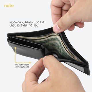 Ví da nam thông minh Natoli dáng đứng, bóp đựng thẻ gập đôi cao cấp Ryder Wallet V9