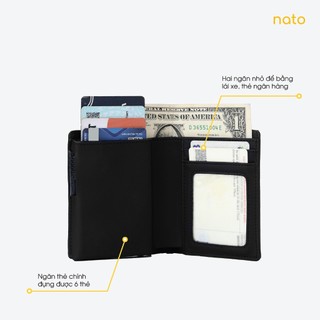 Ví da nam thông minh Natoli dáng đứng, bóp đựng thẻ gập đôi cao cấp Ryder Wallet V9