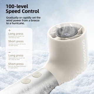 Quạt mini turbo ống nước tốc độ cao Goojodoq công suất gió 10X, có thể điều chỉnh 100 tốc độ, tay cầm bằng hợp kim nhôm