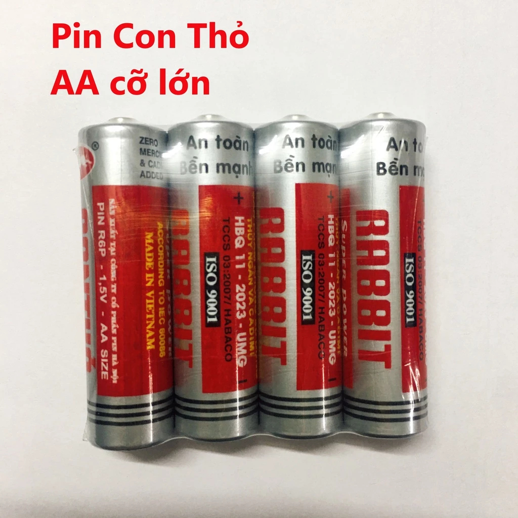 Vỉ 4 Pin con thỏ 1,5V , Pin AA lớn, Pin AAA bé, Pin tiểu, Pin đũa, lắp điều khiển, đồng đồ, đồ chơi - Chính Hãng