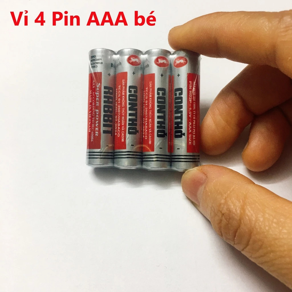 Vỉ 4 Pin con thỏ 1,5V , Pin AA lớn, Pin AAA bé, Pin tiểu, Pin đũa, lắp điều khiển, đồng đồ, đồ chơi - Chính Hãng