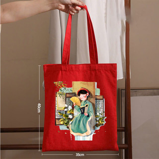 Túi Tote vải Canvas bộ sưu tập áo dài Phụ Nữ Việt Nam - túi đỏ có khóa ngăn phụ siêu xinh mặc đi chơi du lịch tuid010