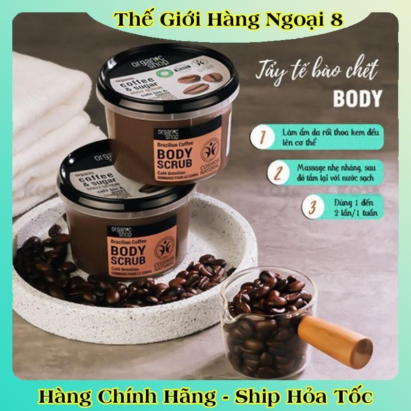 [DATE MỚI] Tẩy Tế Bào Da Chết Mặt, Body Cafe Organic Shop 75ml và 250ml của Nga