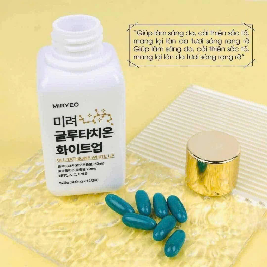 miryeo glutathione white up VIÊN UỐNG TRẮNG DA CHUYÊN SÂU 𝑮𝑳𝑼𝑻𝑨𝑻𝑯𝑰𝑶𝑵𝑬 Hộp 62viên Pack Size:30 capsules Glutathione Cream, Licorice Derivative, mt_ban