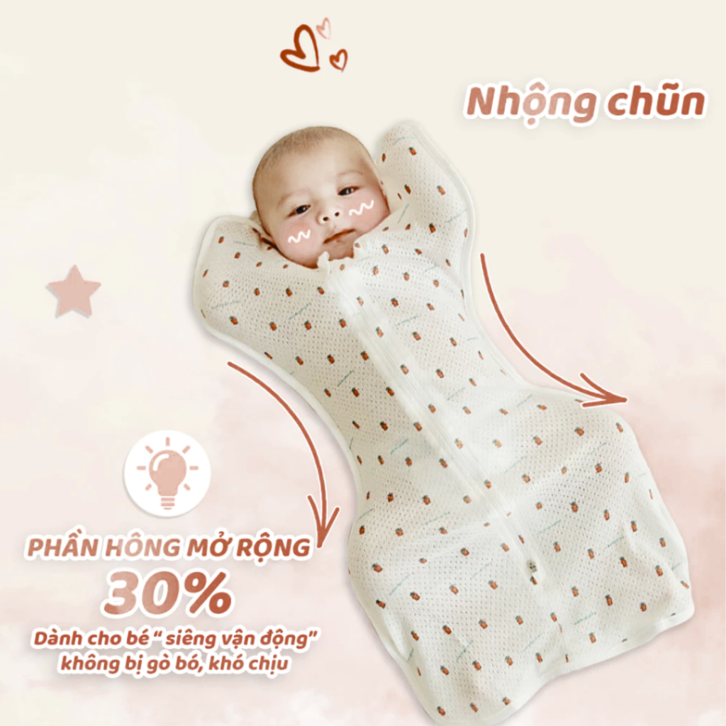 Nhộng Thông Hơi Kín Tay Unbee Tơ Tằm Giảm Giật Mình, Ngủ Ngon (Size 3-9kg)