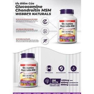 [HÀNG CÔNG TY] Viên uống hỗ trợ viêm khớp Glucosamine Chondroitin Msm 500/400/400mg Webber Naturals 120V