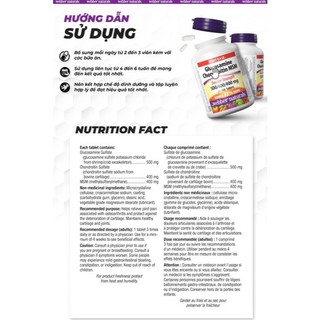 [HÀNG CÔNG TY] Viên uống hỗ trợ viêm khớp Glucosamine Chondroitin Msm 500/400/400mg Webber Naturals 120V